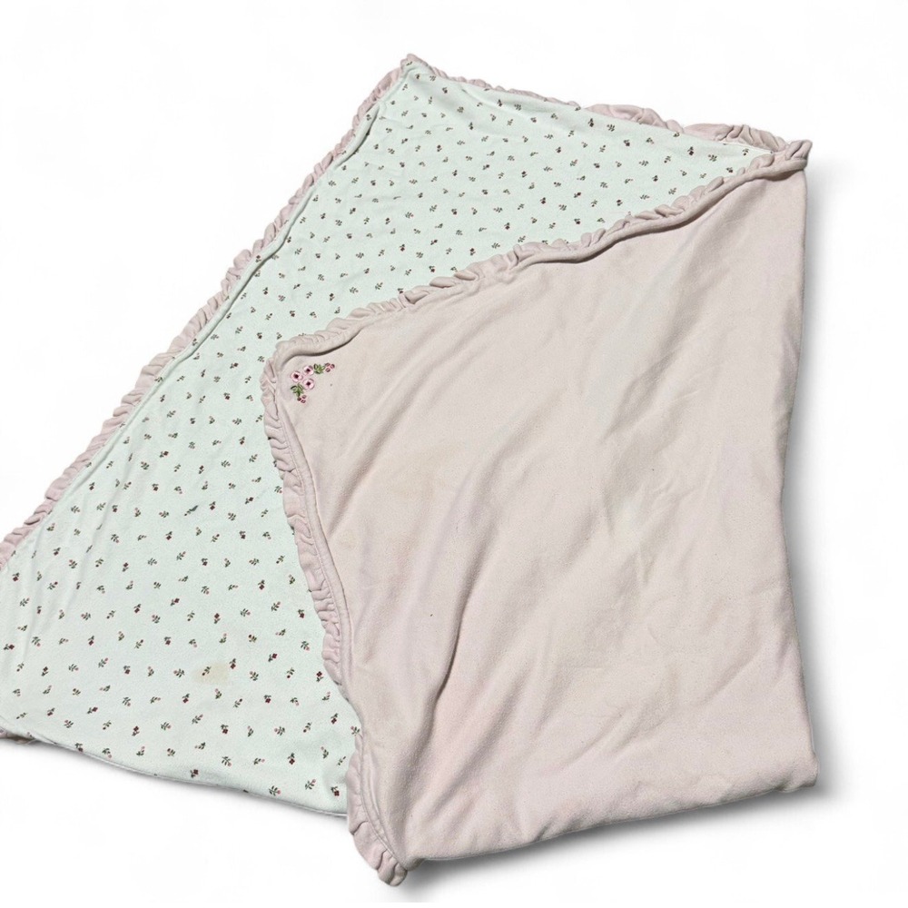 Vintage Gymboree 2000 Baby Blanket Pink Floral Ruffle Edge Security Lovey